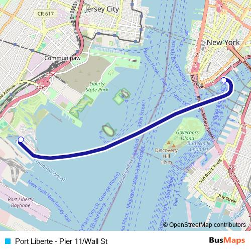 Port Liberte - Pier 11/Wall St bus Line Map