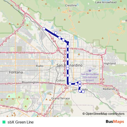 sbX Green Line bus Line Map