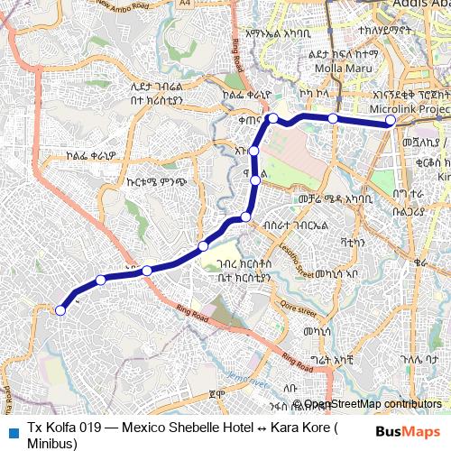 Tx Kolfa 019 bus Line Map