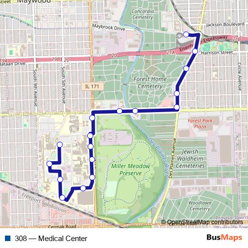 308 bus Line Map
