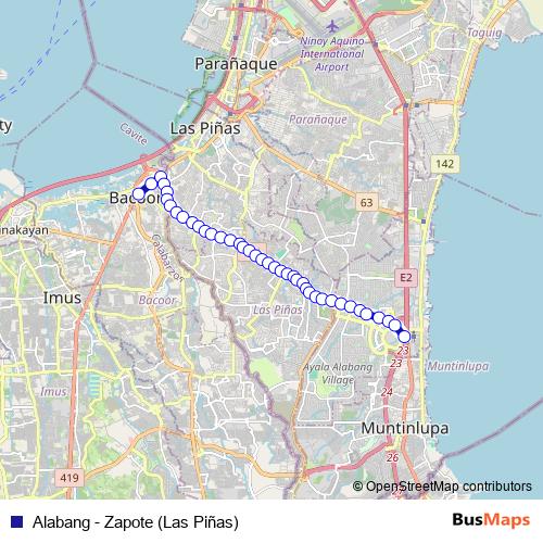 Alabang - Zapote (Las Piñas) bus Line Map