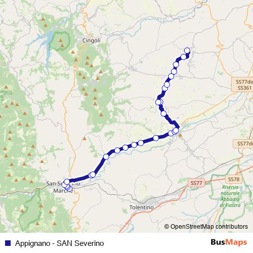 Appignano - SAN Severino bus Line Map
