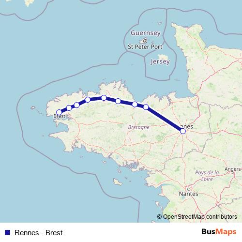 Rennes - Brest rail Line Map