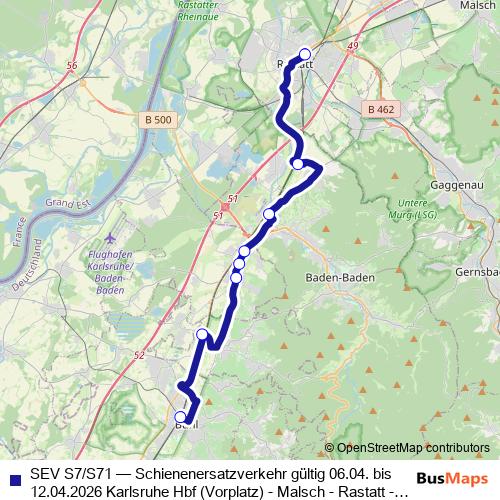 SEV S7/S71 bus Line Map