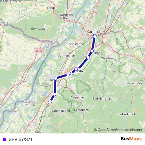 SEV S7/S71 bus Line Map