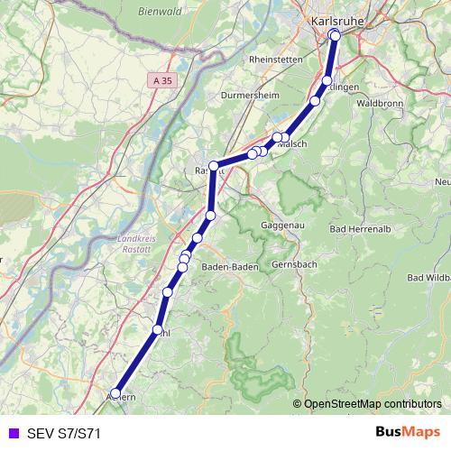 SEV S7/S71 bus Line Map