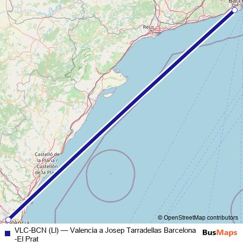 VLC-BCN (Ll) air Line Map