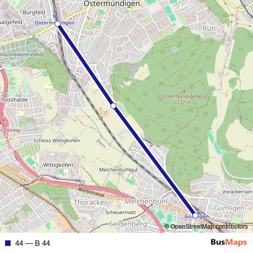 44 bus Line Map