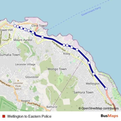 Wellington to Eastern Police bus Line Map