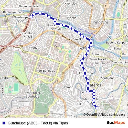 Guadalupe (ABC) - Taguig via Tipas bus Line Map