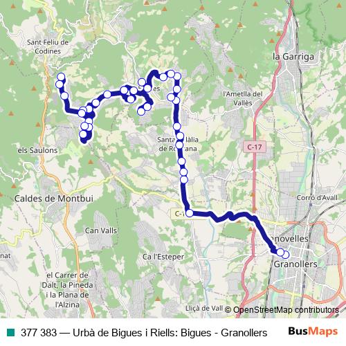 377 383 bus Line Map