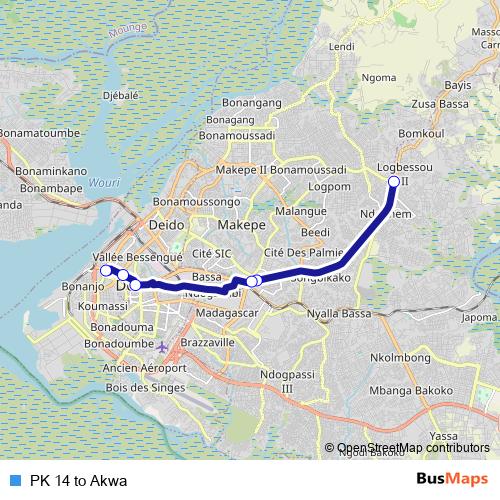 PK 14 to Akwa bus Line Map