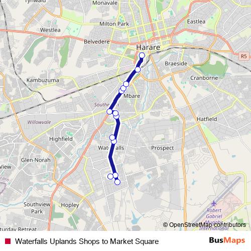 Waterfalls Uplands Shops to Market Square bus Line Map