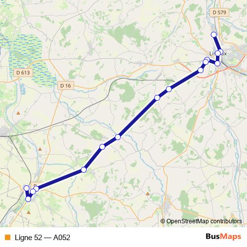 Ligne 52 bus Line Map