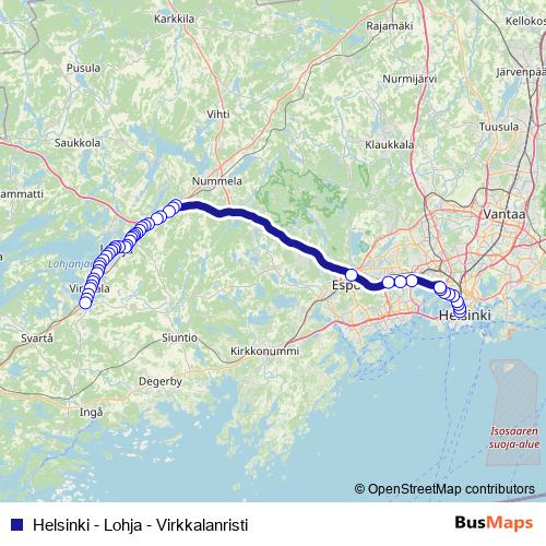 Helsinki - Lohja - Virkkalanristi bus Line Map