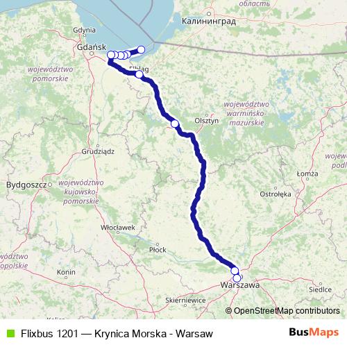 Flixbus 1201 bus Line Map
