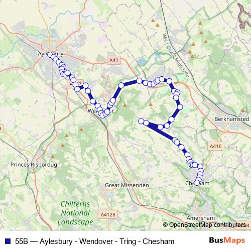 55B bus Line Map
