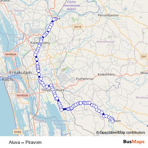 Aluva ↔ Piravom bus Line Map
