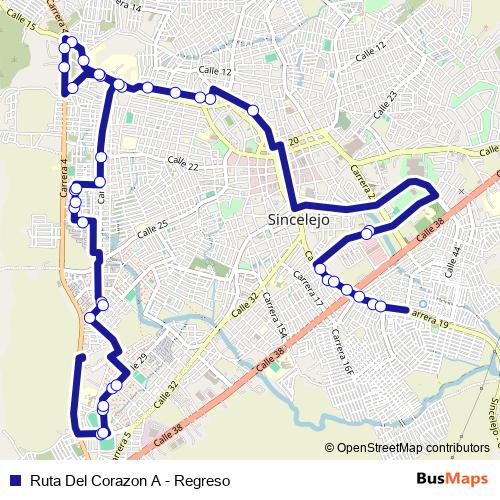 Ruta Del Corazon A - Regreso bus Line Map