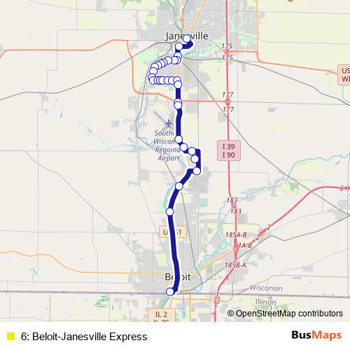 6: Beloit-Janesville Express bus Line Map
