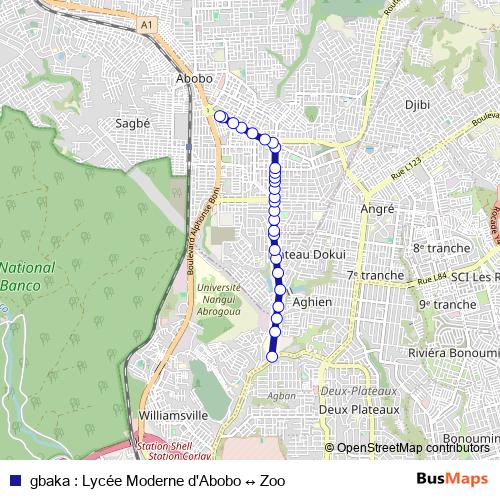 gbaka : Lycée Moderne d'Abobo ↔ Zoo bus Line Map