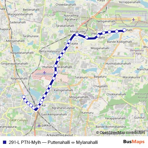 291-L PTN-Mylh bus Line Map
