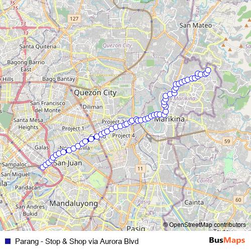 Parang - Stop & Shop via Aurora Blvd bus Line Map