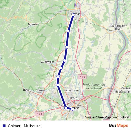 Colmar - Mulhouse bus Line Map