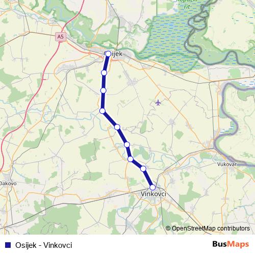 Osijek - Vinkovci rail Line Map
