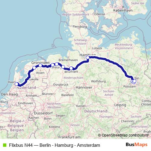 Flixbus N44 bus Line Map
