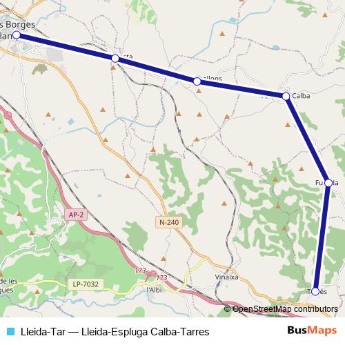 Lleida-Tar bus Line Map