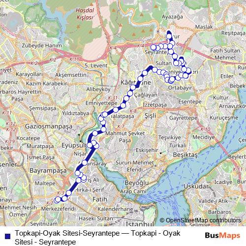 Topkapi-Oyak Sitesi-Seyrantepe bus Line Map