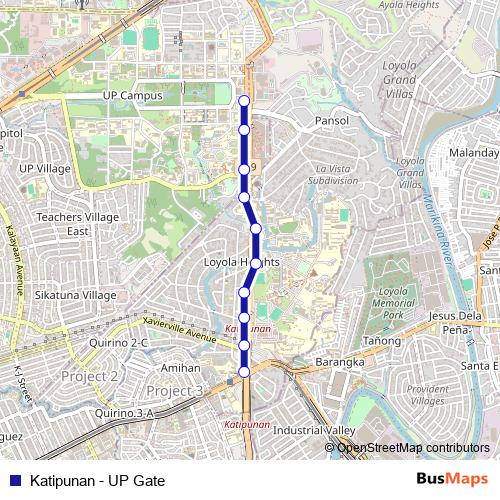 Katipunan - UP Gate bus Line Map