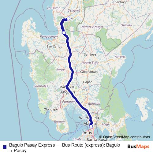 Baguio Pasay Express bus Line Map