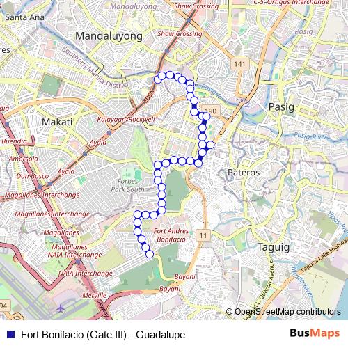 Fort Bonifacio (Gate III) - Guadalupe bus Line Map