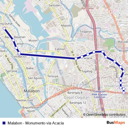 Malabon - Monumento via Acacia bus Line Map