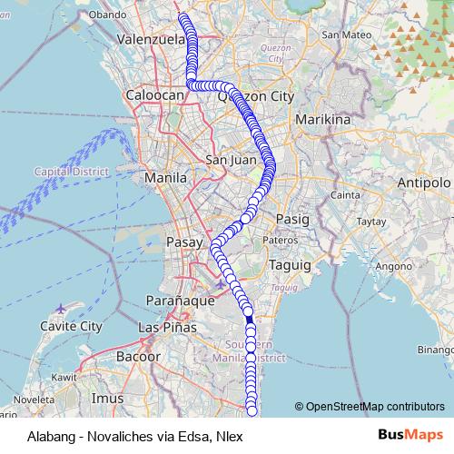 Alabang - Novaliches via Edsa, Nlex bus Line Map