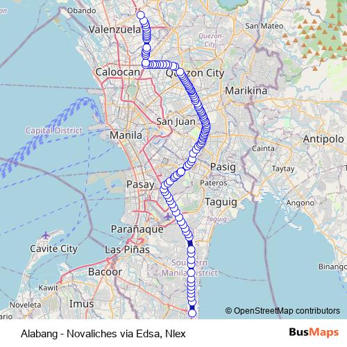 Alabang - Novaliches via Edsa, Nlex bus Line Map
