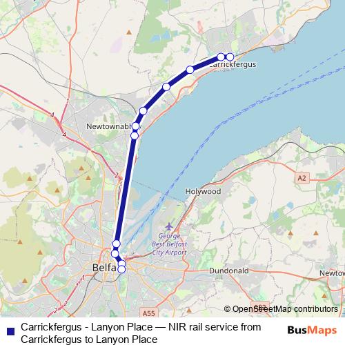 Carrickfergus - Lanyon Place rail Line Map