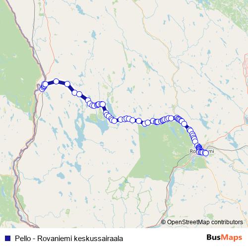 Pello - Rovaniemi keskussairaala bus Line Map