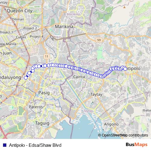 Antipolo - Edsa/Shaw Blvd bus Line Map