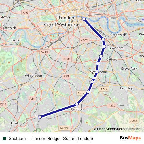 Southern rail Line Map