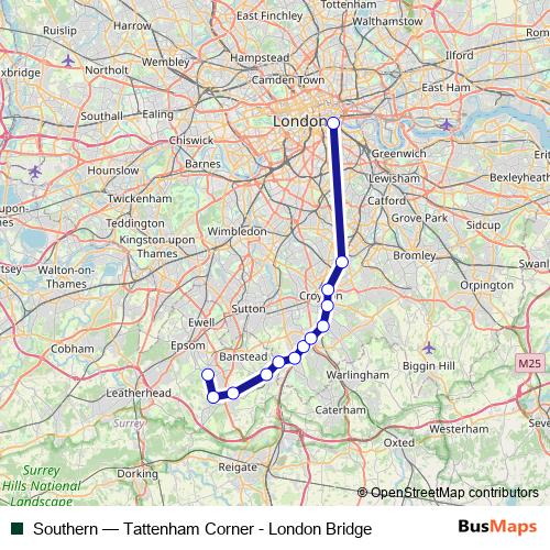 Southern rail Line Map