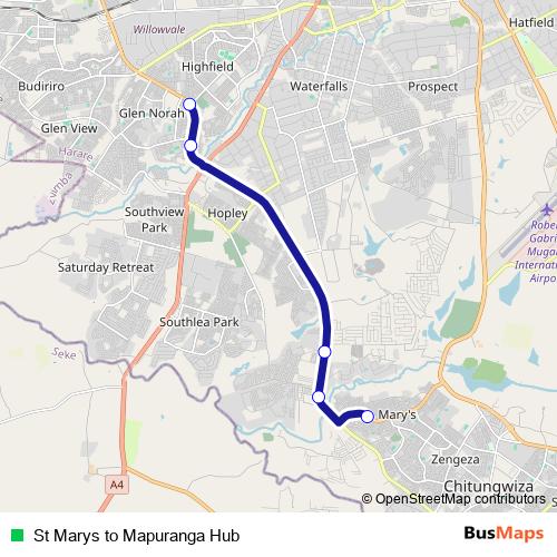 St Marys to Mapuranga Hub bus Line Map