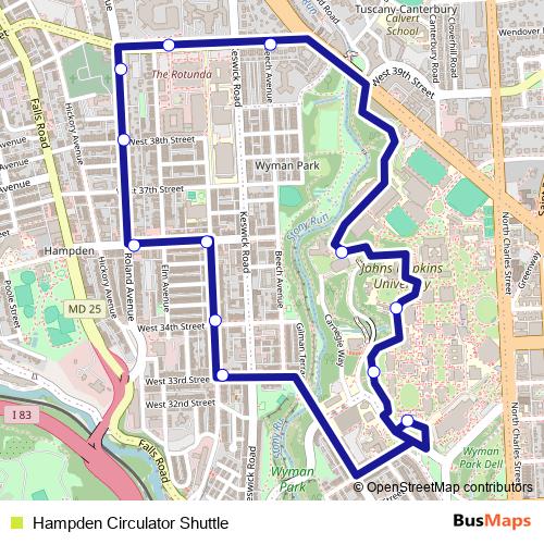 Hampden Circulator Shuttle bus Line Map