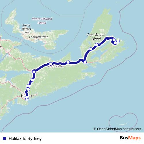 Halifax to Sydney bus Line Map