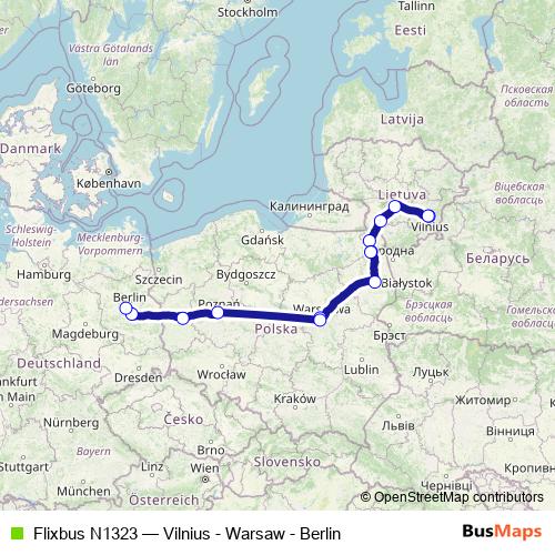 Flixbus N1323 bus Line Map