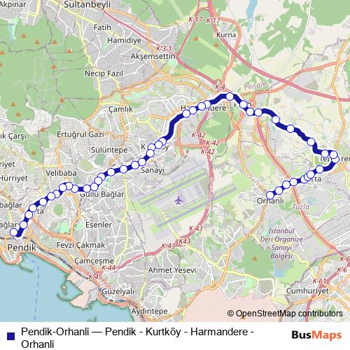 Pendik-Orhanli bus Line Map