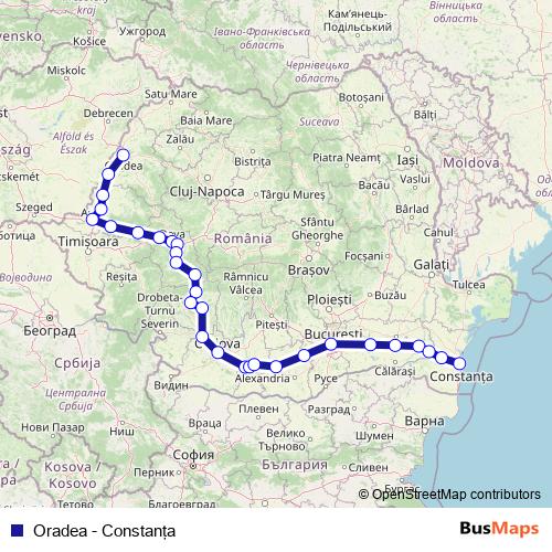 Oradea - Constanţa rail Line Map