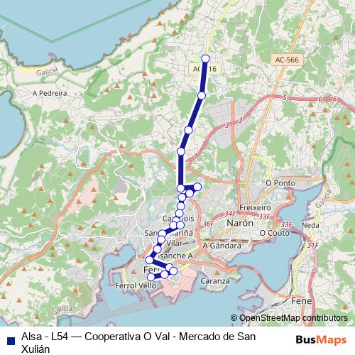 Alsa - L54 bus Line Map